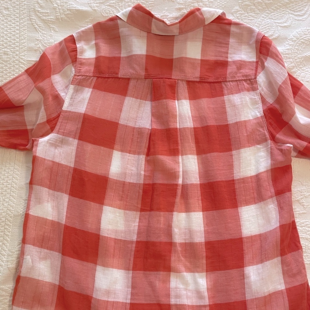 Lane Bryant Women’s button down orange and white plaid long sleeve blouse - Picture 2 of 6